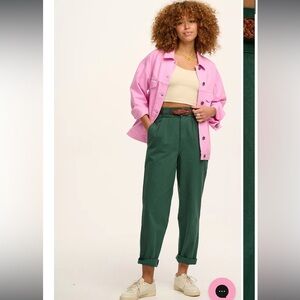 NWT Lucy & Yak Addison Tapered Twill Trousers in Posy Green